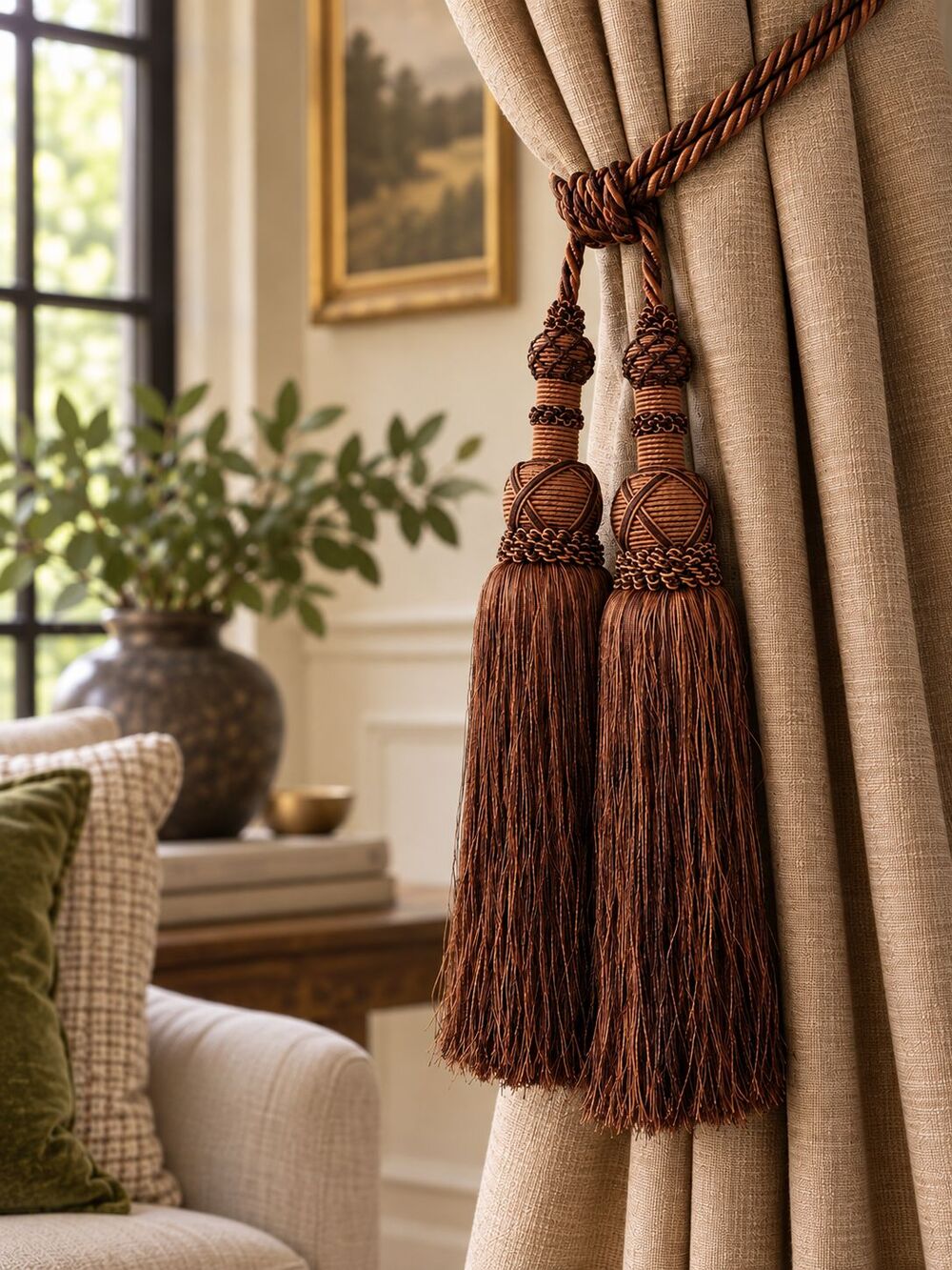 Vintage Double Curtain Tassel Tieback Brown Bronze Decorative Drapery Holdback